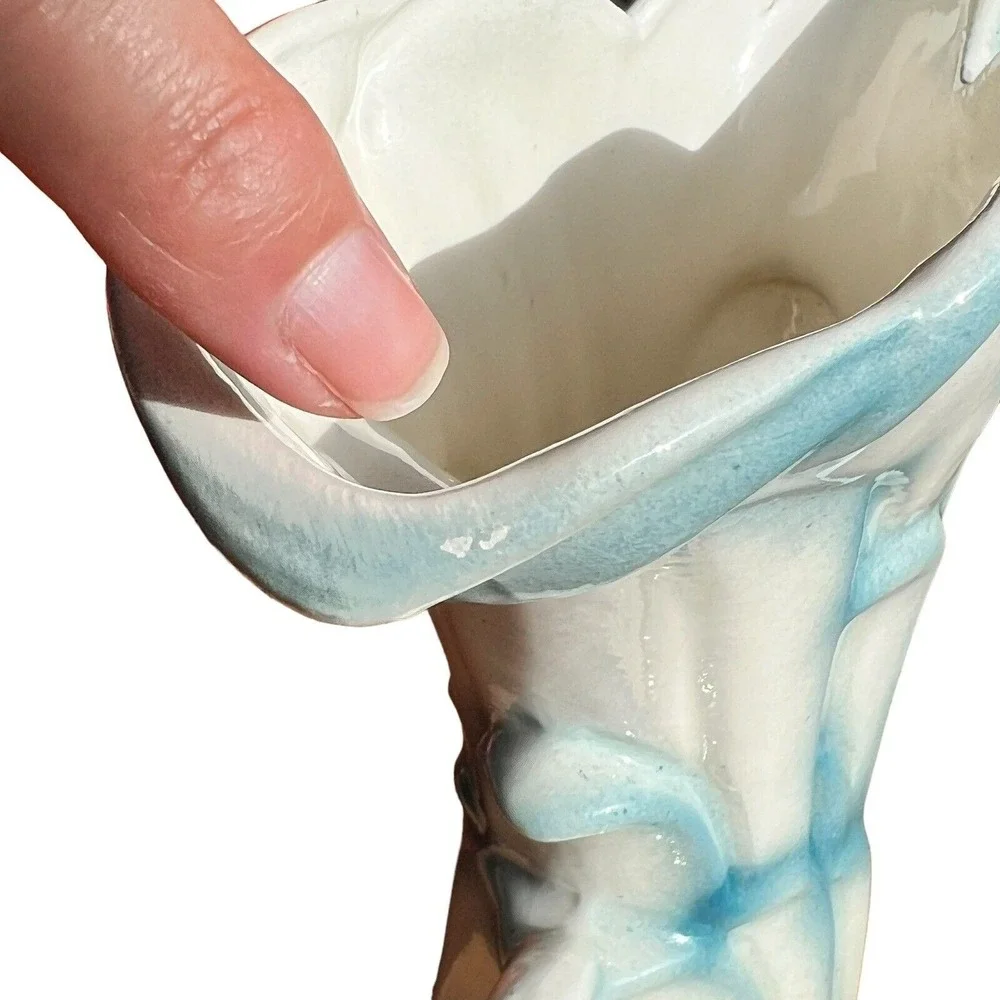 Vtg Swan Ceramic Vase Planter Blue Green‎ White MCM Unsigned McCoy Pottery Retro